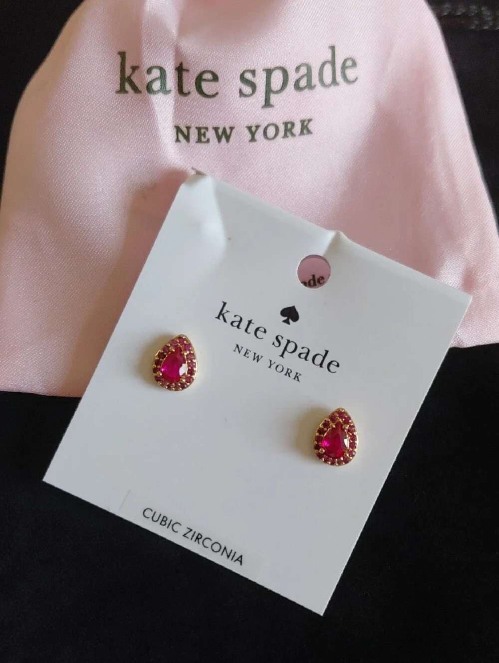 Kate Spade New York Pink Cubic Zirconia Teardrop Stud Earrings NWT Gold Plated